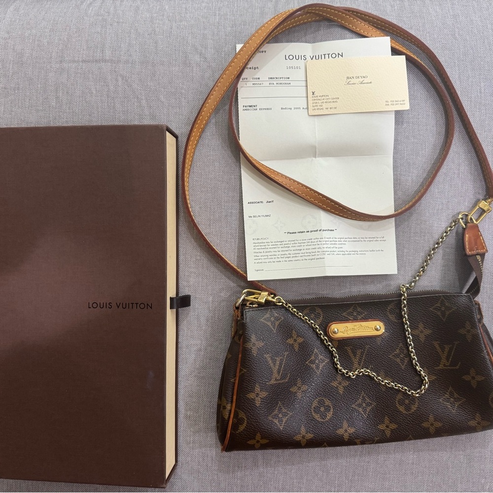 Louis Vuitton Eva Brown Monogram Clutch with Strap & original box